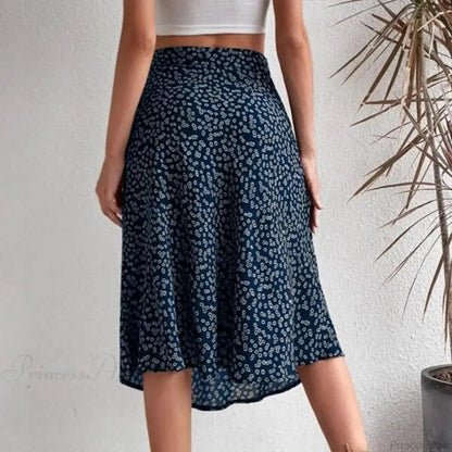 Print Slit A-line High Waist Loose Skirt