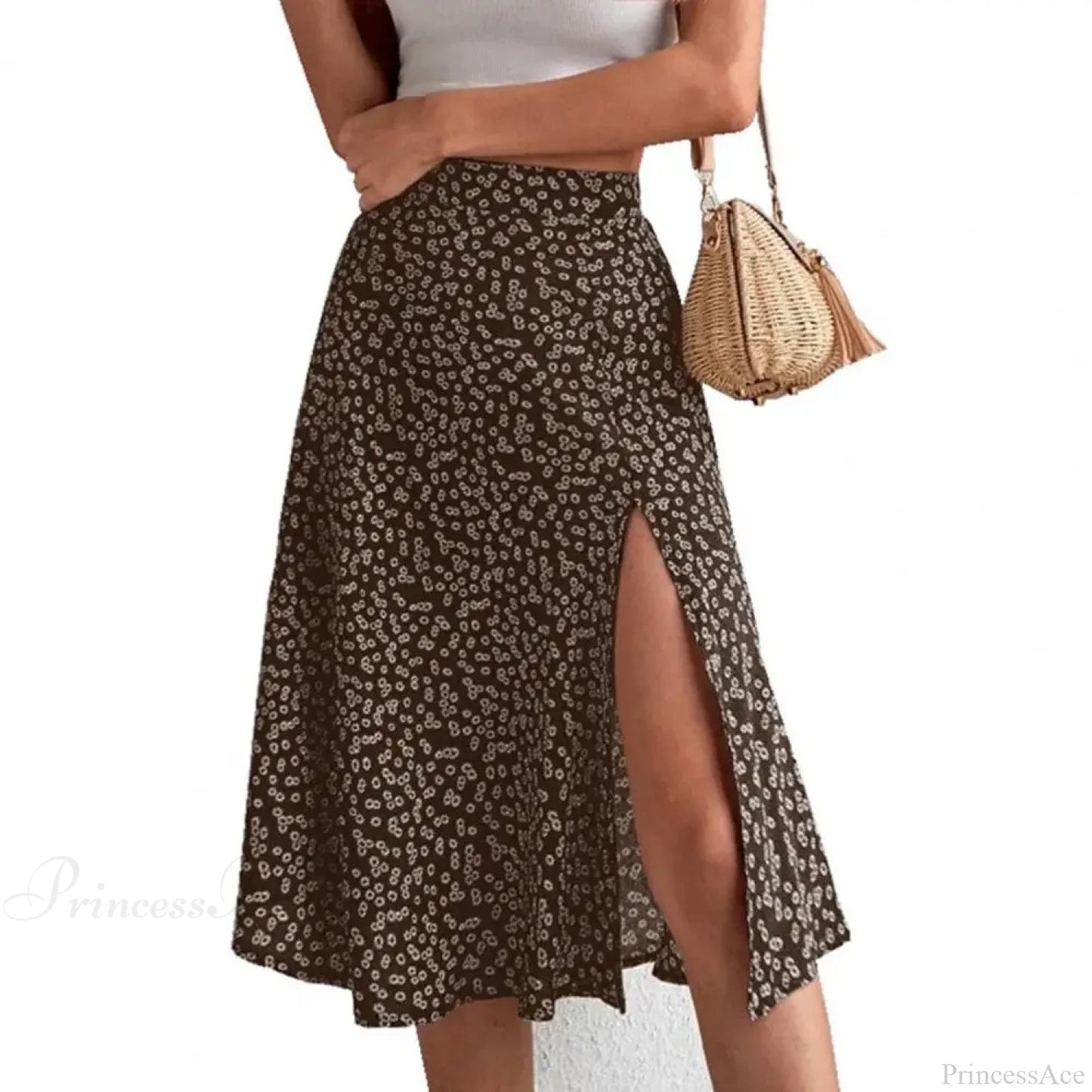 Print Slit A-line High Waist Loose Skirt