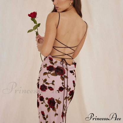 Print Strappy Charming Back Tie-up Midi Dress