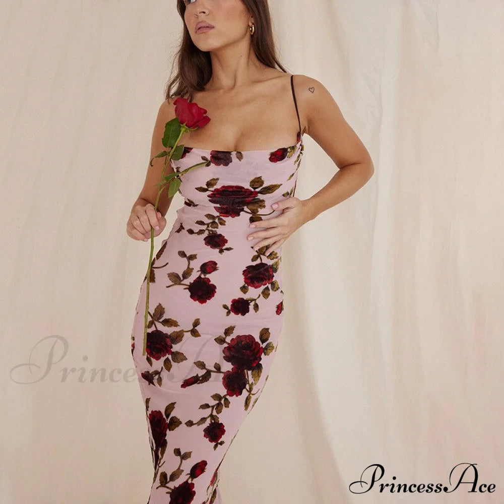 Print Strappy Charming Back Tie-up Midi Dress