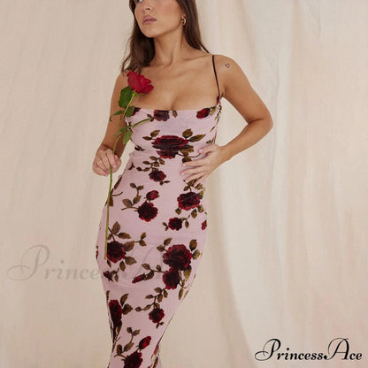 Print Strappy Charming Back Tie-up Midi Dress