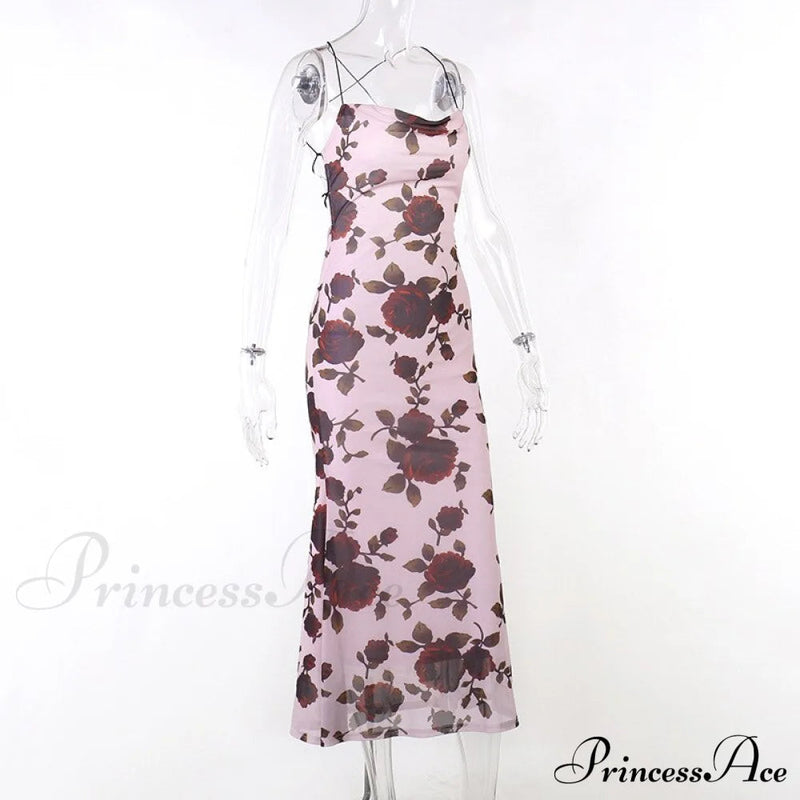 Print Strappy Charming Back Tie-up Midi Dress