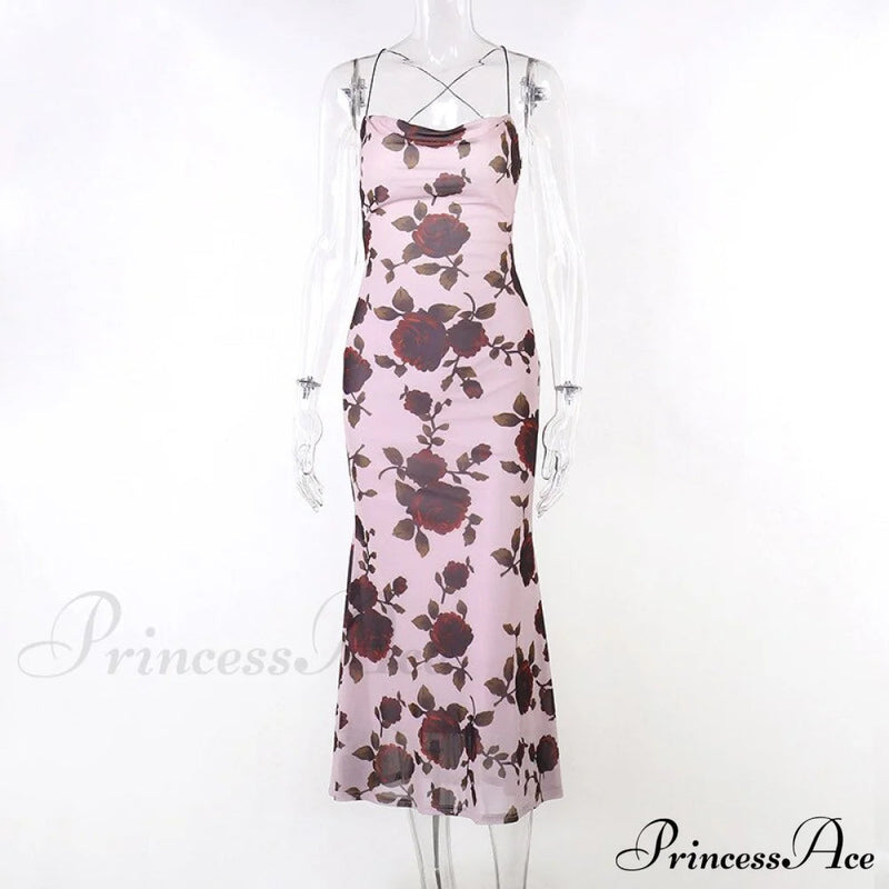 Print Strappy Charming Back Tie-up Midi Dress