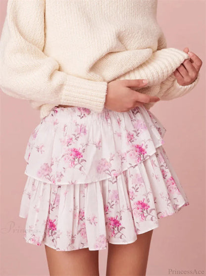 Print Tiered Ruffle Skirt