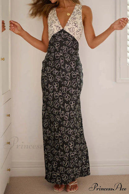 Print V Neck Dress With Contrast Detail and Tie-back