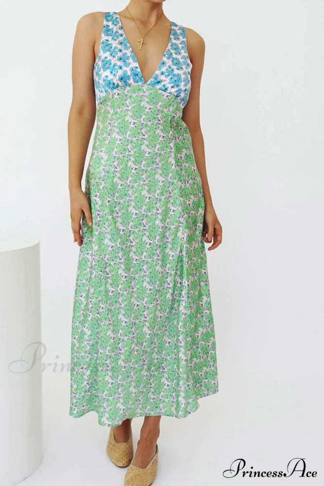 Print V Neck Dress With Contrast Detail and Tie-back