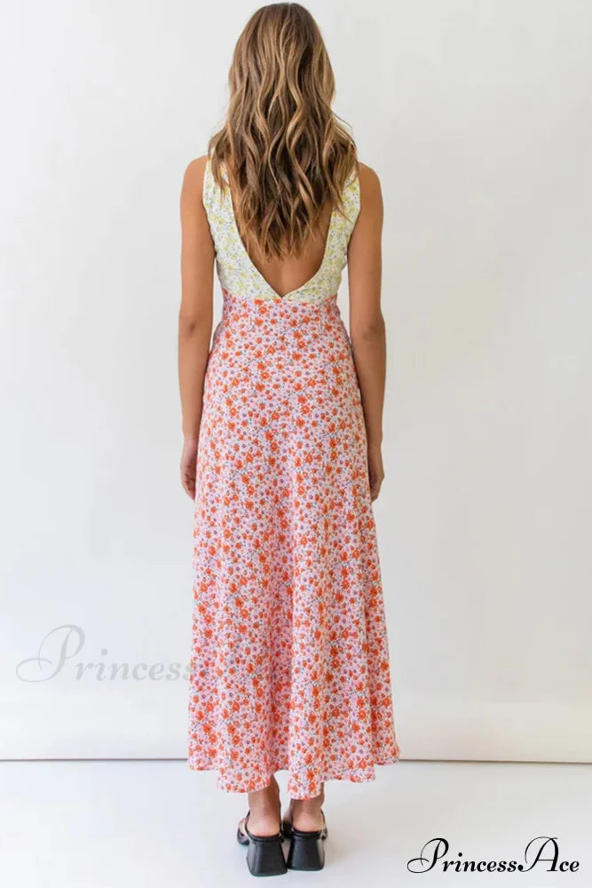 Print V Neck Dress With Contrast Detail and Tie-back