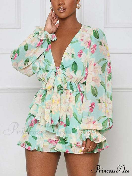 Printed Puff Sleeve Midi Dress