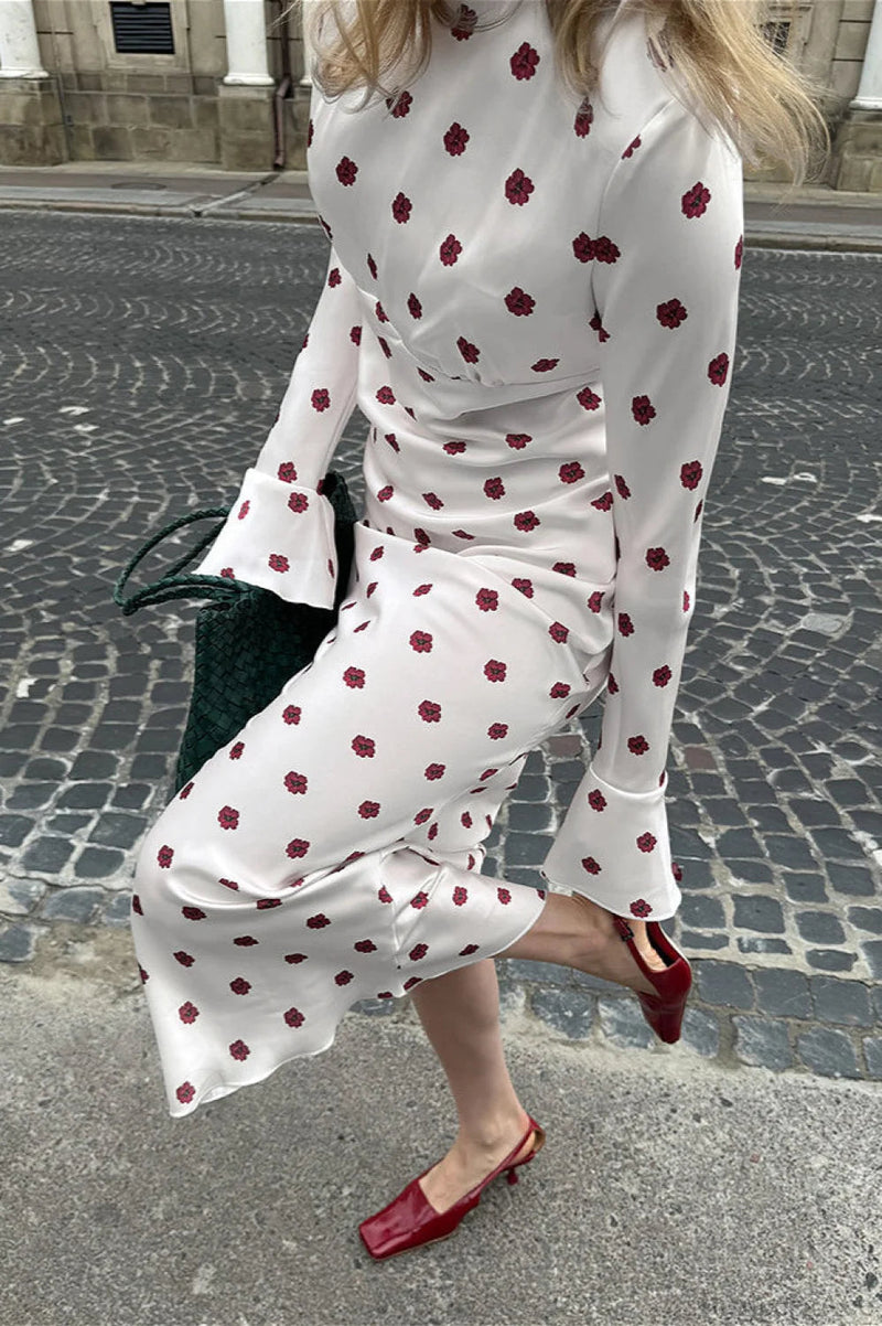 Round Neck Flare Sleeve Fitted Maxi Dress