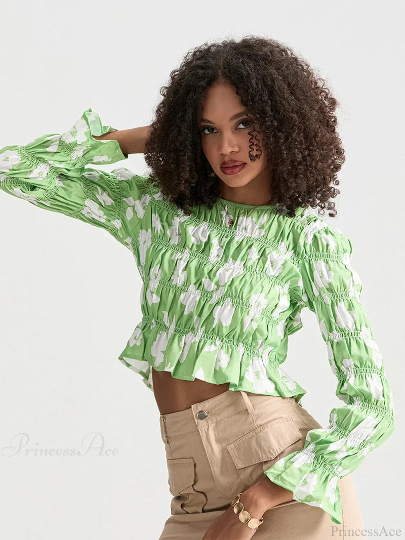 Ruched Boat Neck Long Sleeve Crop T-shirt