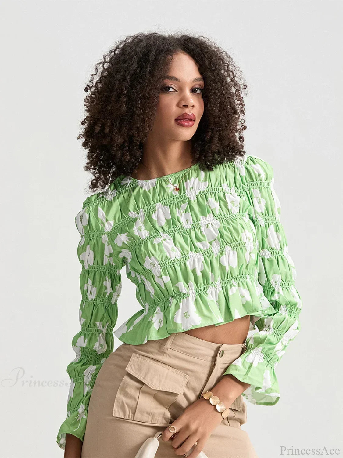 Ruched Boat Neck Long Sleeve Crop T-shirt