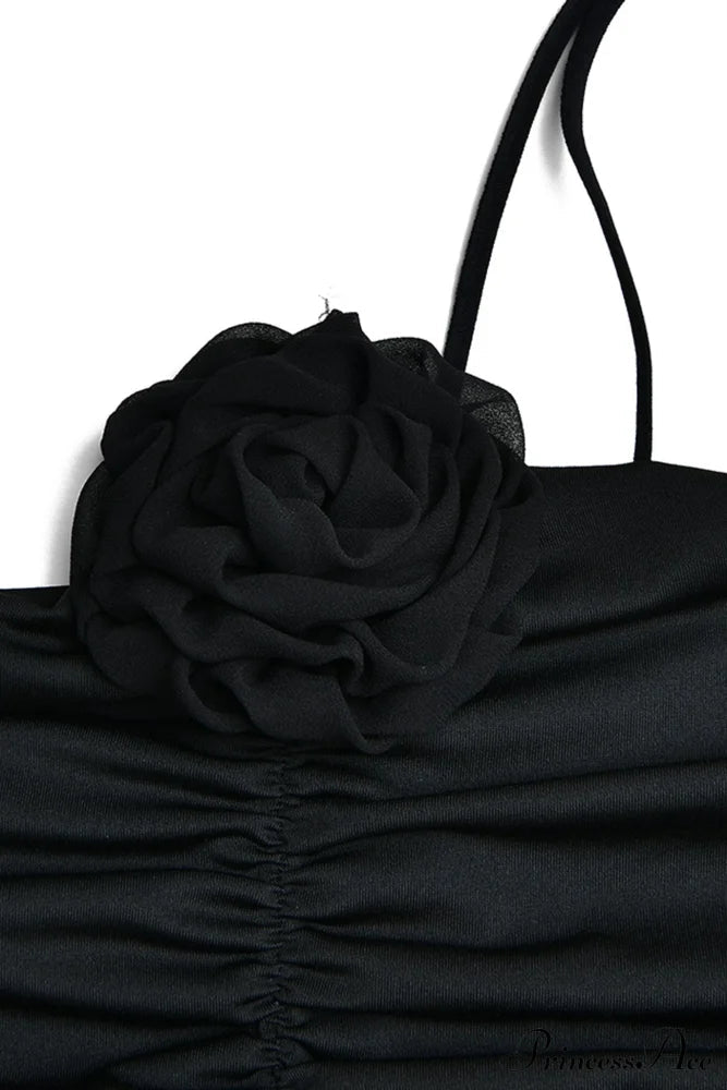 Ruched Midi Dress With Halter Decoration