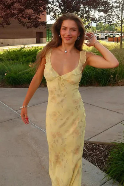 Ruffle Strap Ruffled Sleeve Maxi Dress