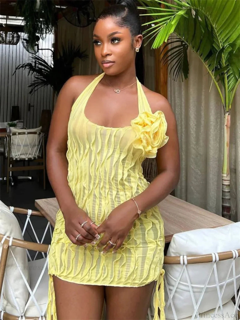 See-through Ruffled Mini Dress