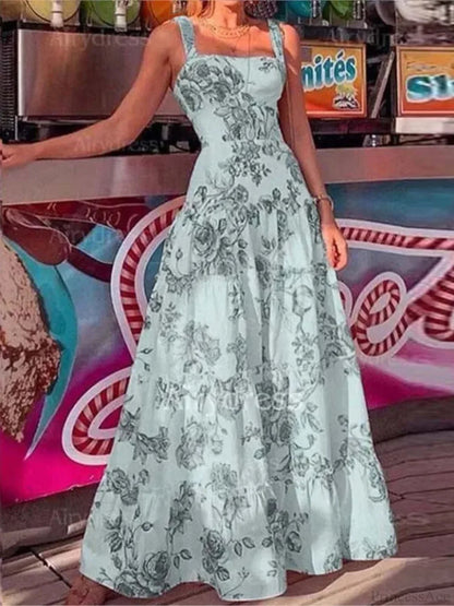 Spaghetti Strap High Waist Maxi Dress
