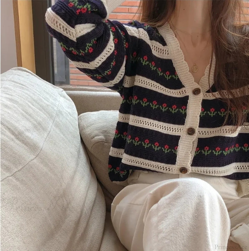 Striped Textured Button Front Cardigan