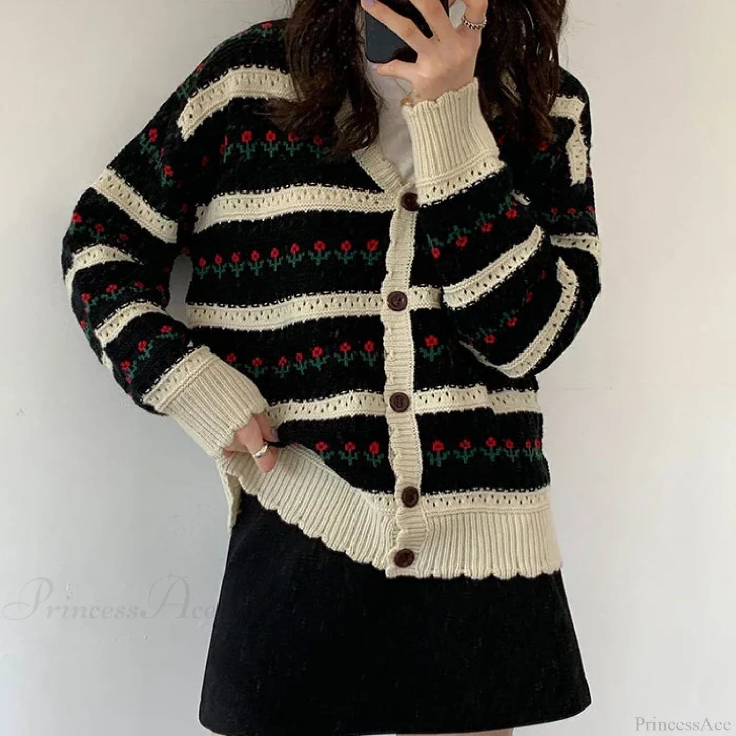Striped Textured Button Front Cardigan