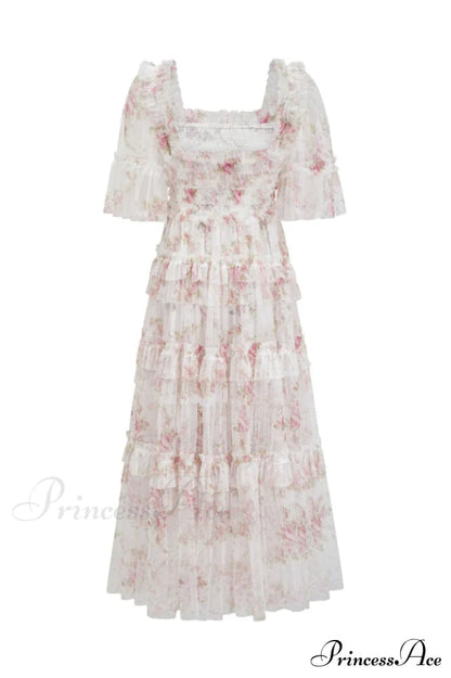 Tulle Ruffle Charming Layered Maxi Dress