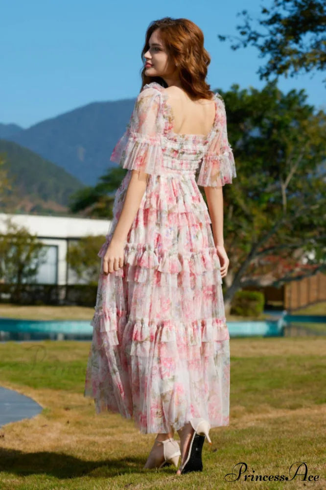 Tulle Ruffle Charming Layered Maxi Dress