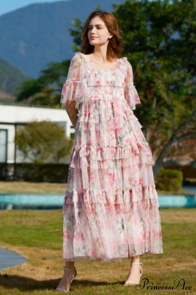 Tulle Ruffle Charming Layered Maxi Dress