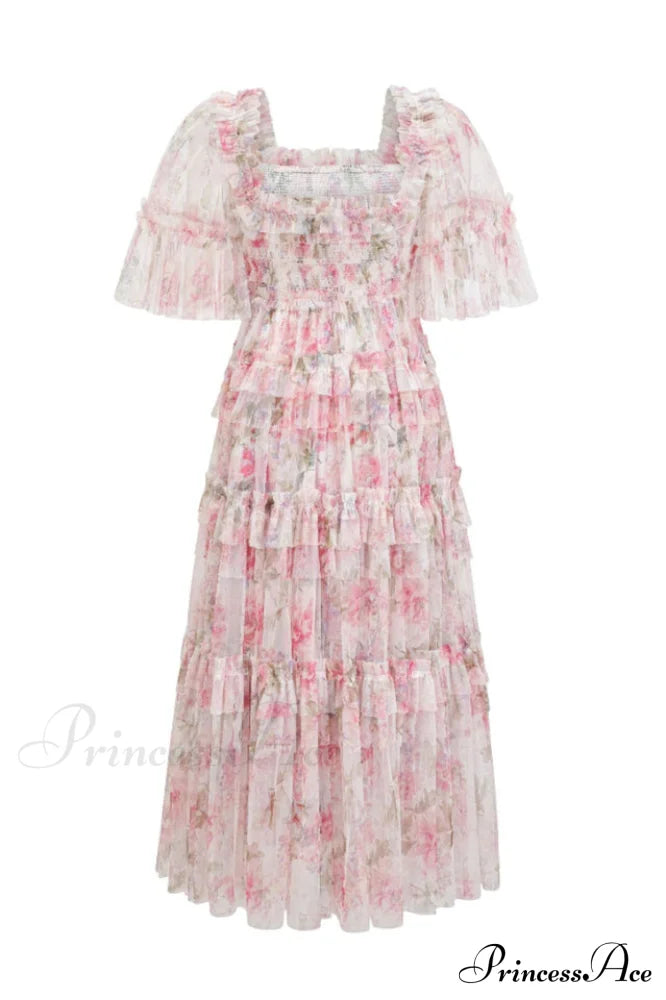 Tulle Ruffle Charming Layered Maxi Dress