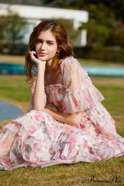 Tulle Ruffle Charming Layered Maxi Dress