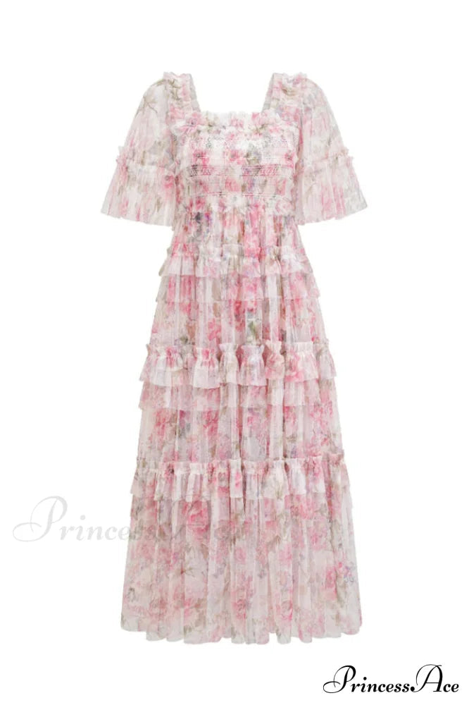 Tulle Ruffle Charming Layered Maxi Dress