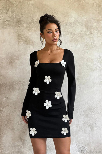 Waist Slim Long Sleeve Bodycon Mini Dress