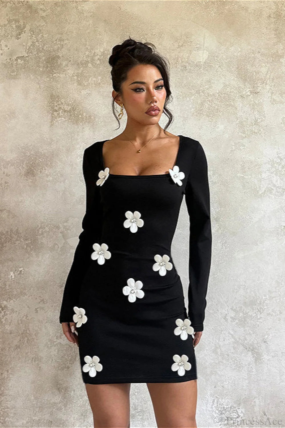 Waist Slim Long Sleeve Bodycon Mini Dress