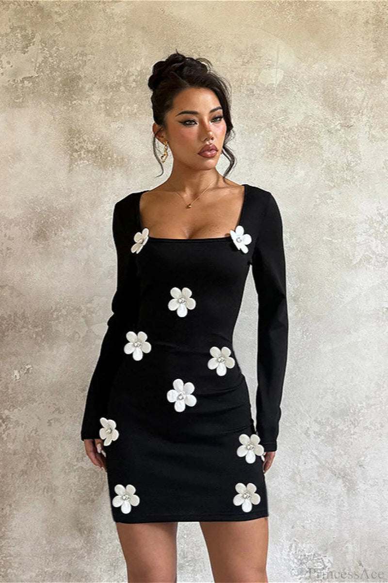 Waist Slim Long Sleeve Bodycon Mini Dress