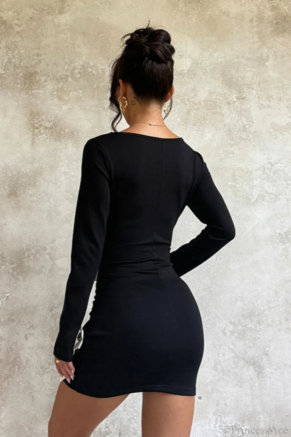 Waist Slim Long Sleeve Bodycon Mini Dress
