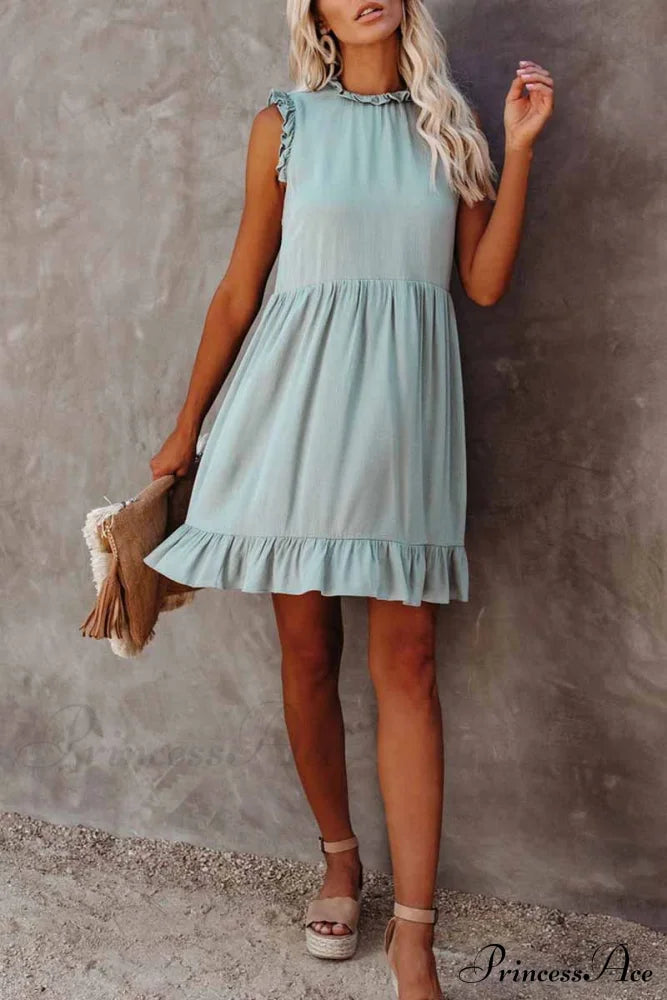 Florcoo Loose Color Modern Short Sleeve V-neck Mini Dress
