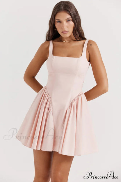 Floriane Peach Stylish Bow Mini Dress