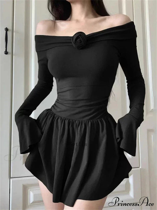 Flower Bodycon Ruffled Off Shoulders Slim Mini Dress