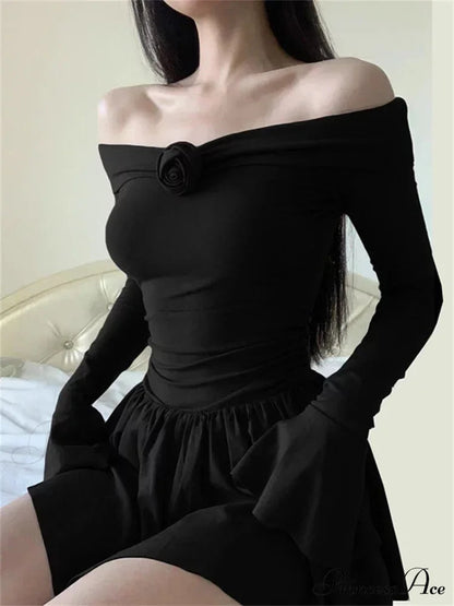 Flower Bodycon Ruffled Off Shoulders Slim Mini Dress