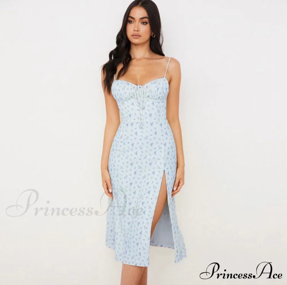 Flower Fields Slip Charming Split Midi Dress