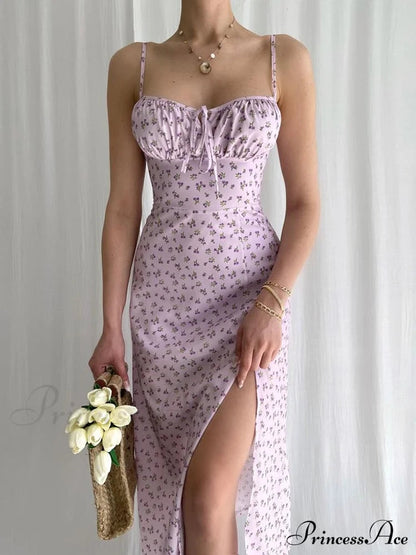 Flower Fields Slip Charming Split Midi Dress
