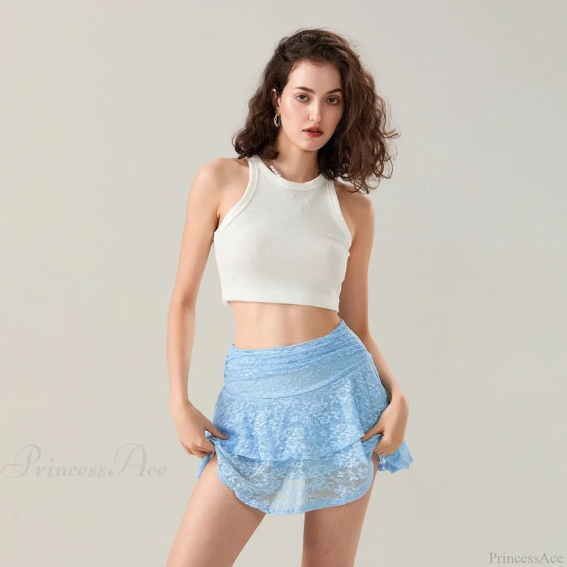 Flower Lace Layered Ruffle Skirt
