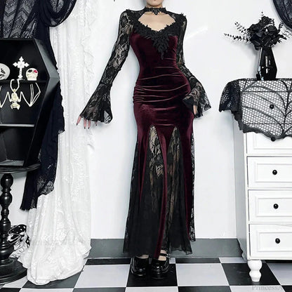Flower Lace Mesh Transparent Long Dress