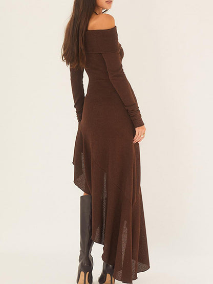 Long Sleeves Off Shoulder Ruffle Maxi Dress