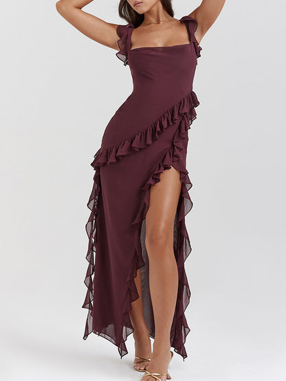 Ruffle Slit Maxi Dress
