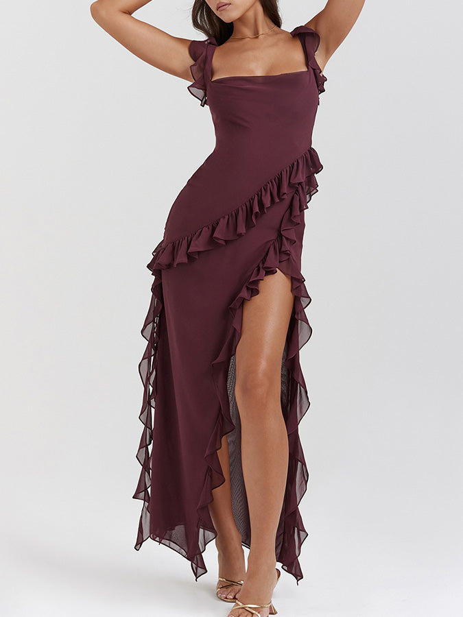 Ruffle Slit Maxi Dress