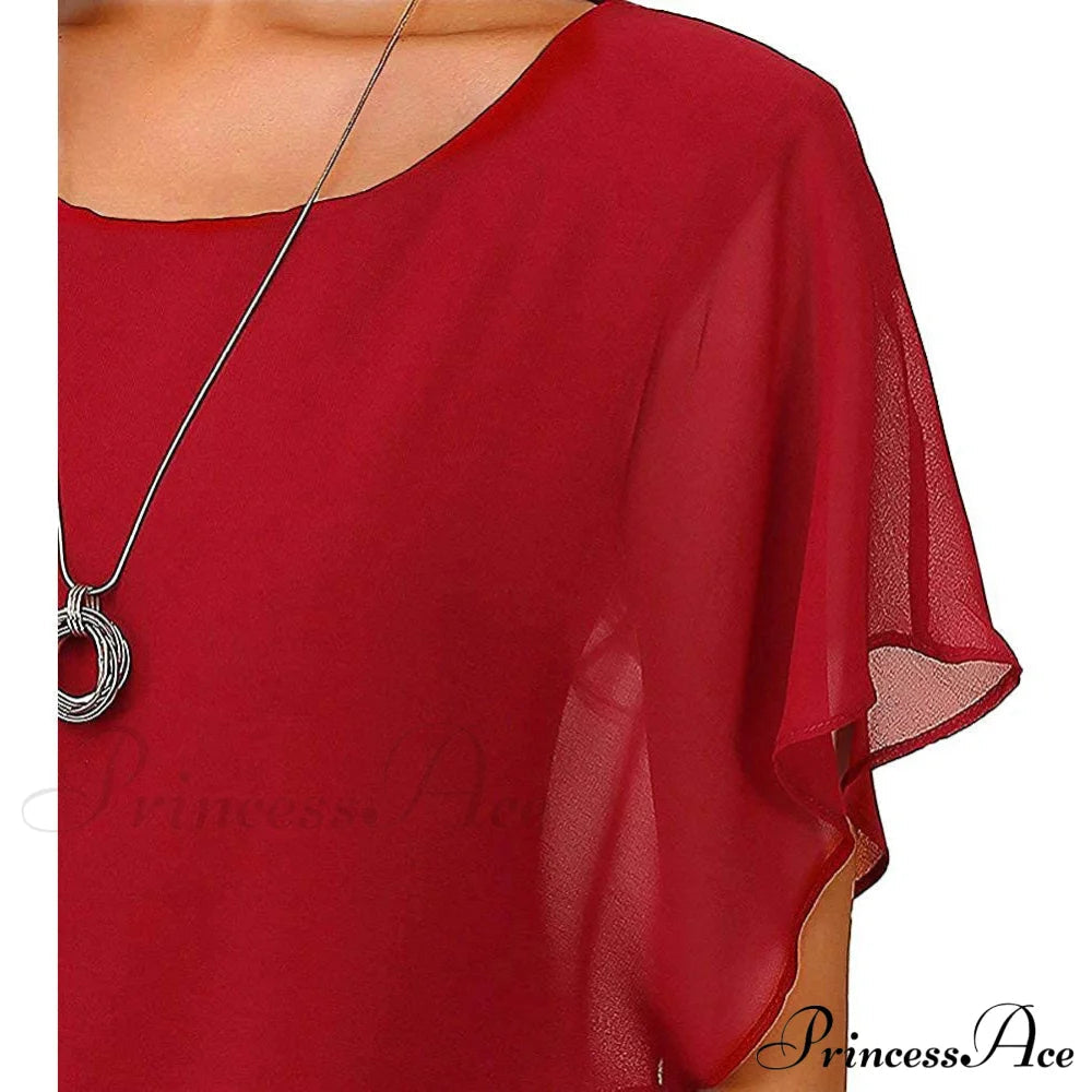 For Chiffon Blouse T-shirt Top Brief Arm