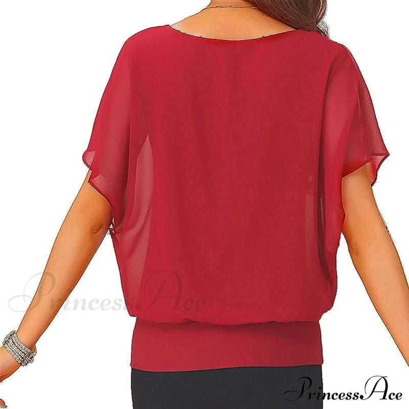 For Chiffon Blouse T-shirt Top Brief Arm