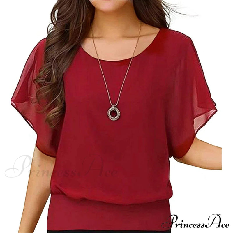 For Chiffon Blouse T-shirt Top Brief Arm