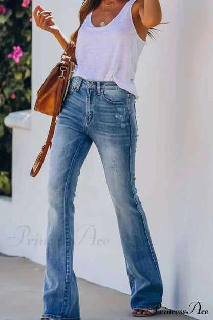 For Pants Mid Rise Denim Fitted