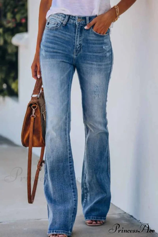 For Pants Mid Rise Denim Fitted