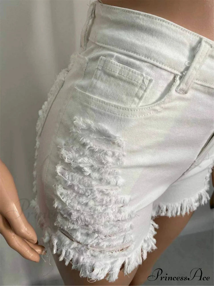 For Warm-season Waist High Denim Hole Pants Out Ripped Hollow Shorts