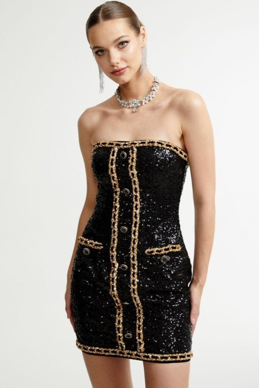 Freda Embroidered Sequins Strapless Mini Dress