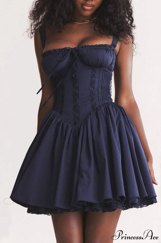 French Navy Stylish Corset Mini Dress